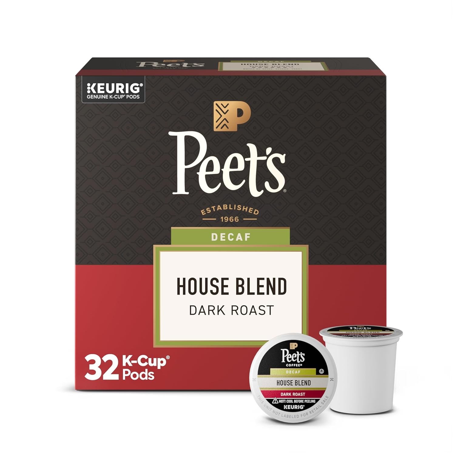 image:imagePeets Coffee Dark Roast Decaf Keurig KCup Pods Decaffeinated Arabica Coffee Decaf House Blend 60 Count 6 Boxes of 10 KCup PodsDecaf House Blend