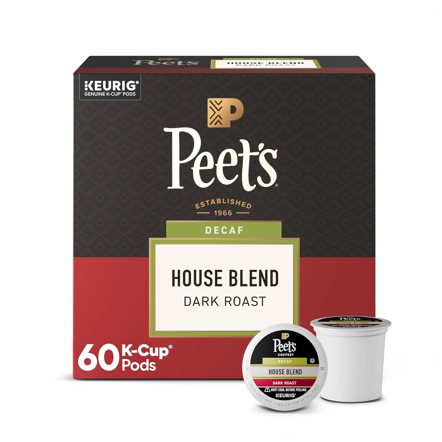 image:imagePeets Coffee Dark Roast Decaf Keurig KCup Pods Decaffeinated Arabica Coffee Decaf House Blend 60 Count 6 Boxes of 10 KCup PodsDecaf House Blend