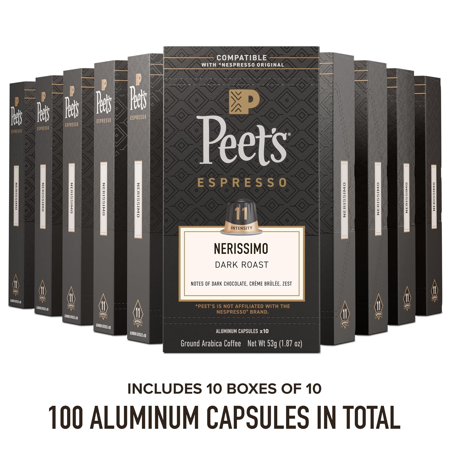 image:imagePeets Coffee Dark Roast Espresso Capsules Compatible with Nespresso Original Machine 100 Arabica Coffee Ristretto Intensity 10 50 Count 5 Boxes of 10 Espresso CapsulesNerissimo