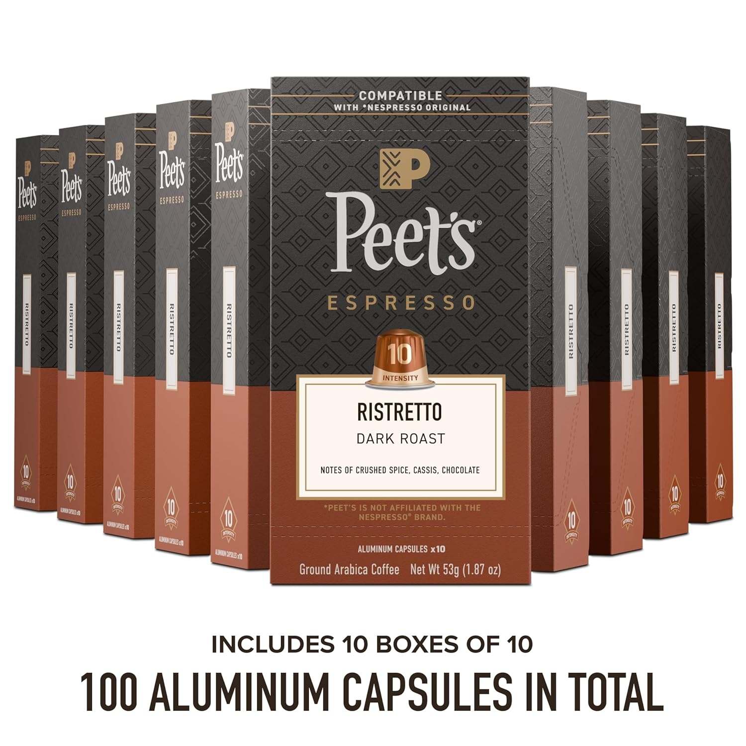 image:imagePeets Coffee Dark Roast Espresso Capsules Compatible with Nespresso Original Machine 100 Arabica Coffee Ristretto Intensity 10 50 Count 5 Boxes of 10 Espresso CapsulesRistretto