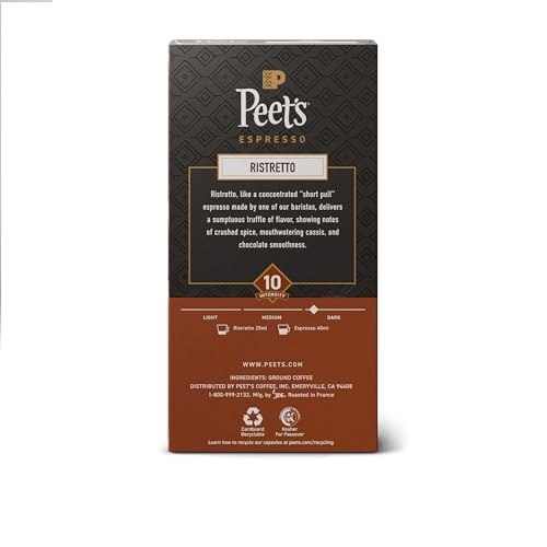 image:imagePeets Coffee Dark Roast Espresso Capsules Compatible with Nespresso Original Machine 100 Arabica Coffee Ristretto Intensity 10 50 Count 5 Boxes of 10 Espresso CapsulesRistretto
