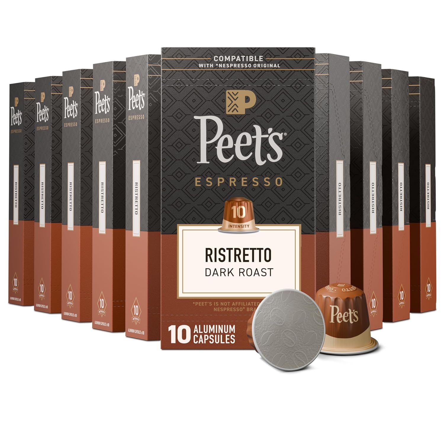 image:imagePeets Coffee Dark Roast Espresso Capsules Compatible with Nespresso Original Machine 100 Arabica Coffee Ristretto Intensity 10 50 Count 5 Boxes of 10 Espresso CapsulesRistretto