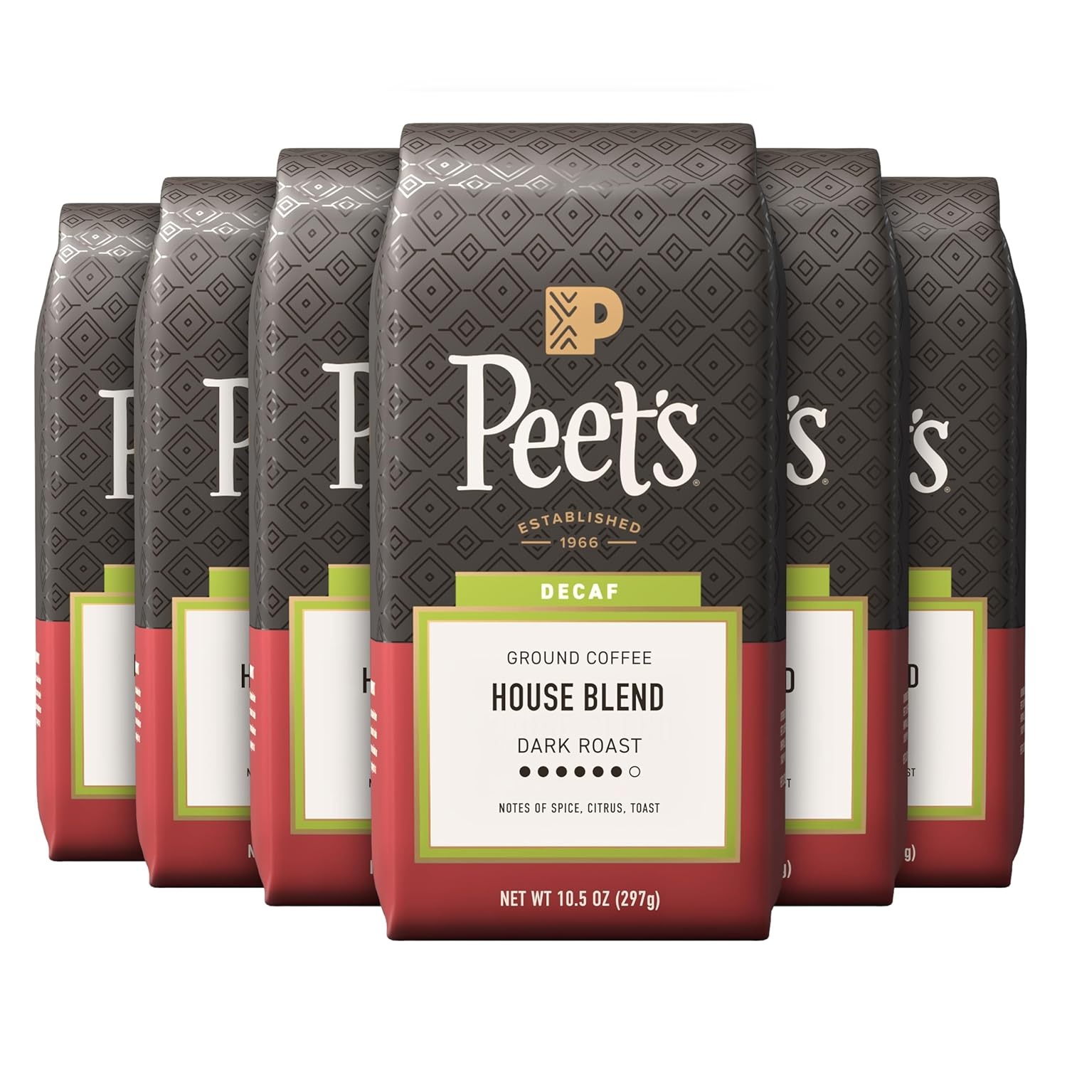 image:imagePeets Coffee Dark Roast Ground Coffee Decaffeinated Arabica Coffee Decaf Major Dickasons Blend 105 Ounce BagDecaf House Blend
