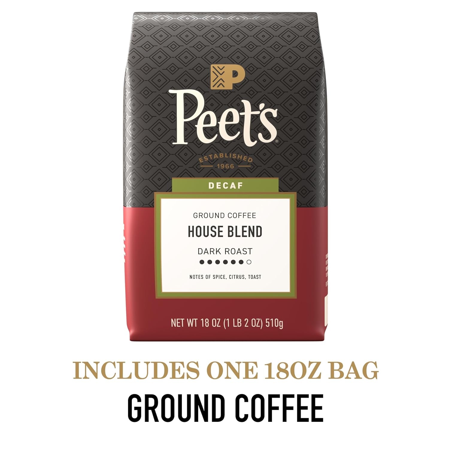 image:imagePeets Coffee Dark Roast Ground Coffee Decaffeinated Arabica Coffee Decaf Major Dickasons Blend 105 Ounce BagDecaf House Blend