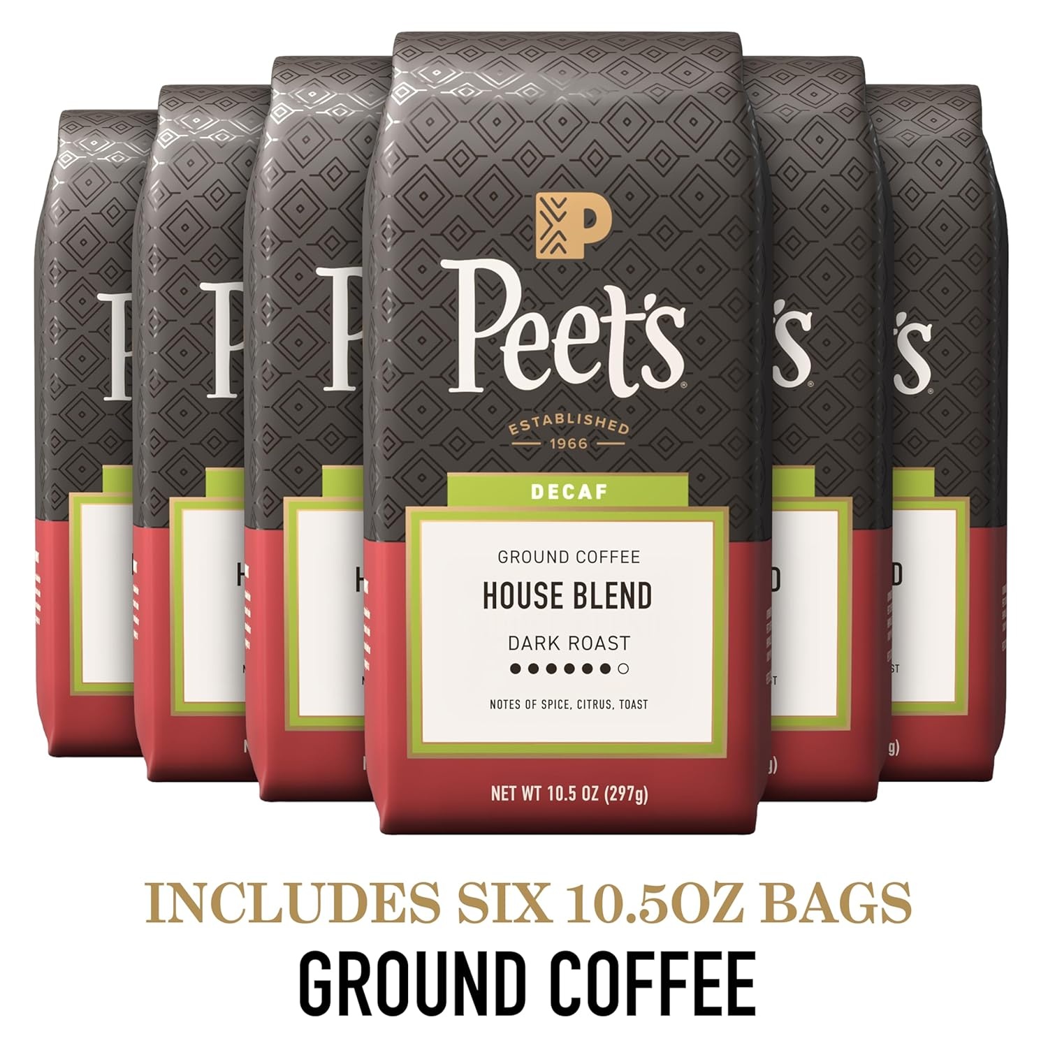 image:imagePeets Coffee Dark Roast Ground Coffee Decaffeinated Arabica Coffee Decaf Major Dickasons Blend 105 Ounce BagDecaf House Blend