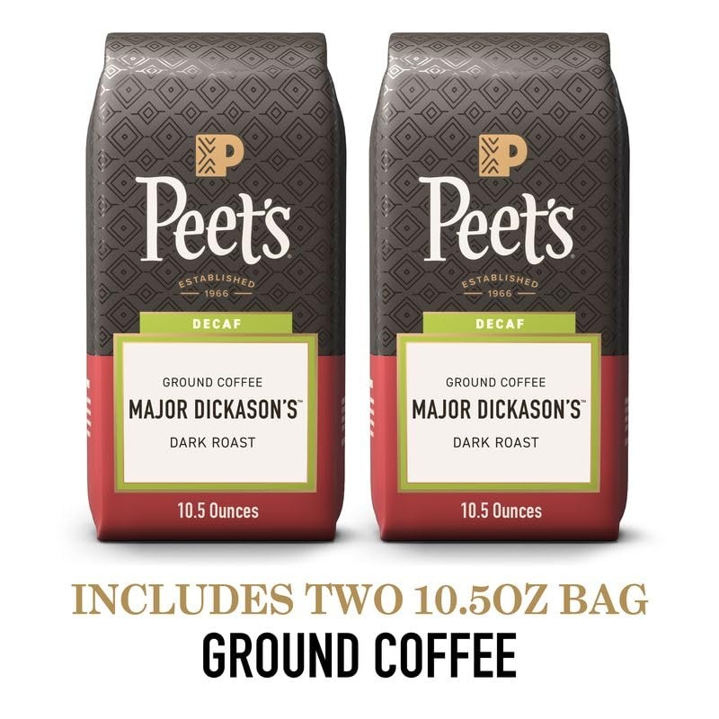 image:imagePeets Coffee Dark Roast Ground Coffee Decaffeinated Arabica Coffee Decaf Major Dickasons Blend 105 Ounce BagDecaf Major Dickasons Blend