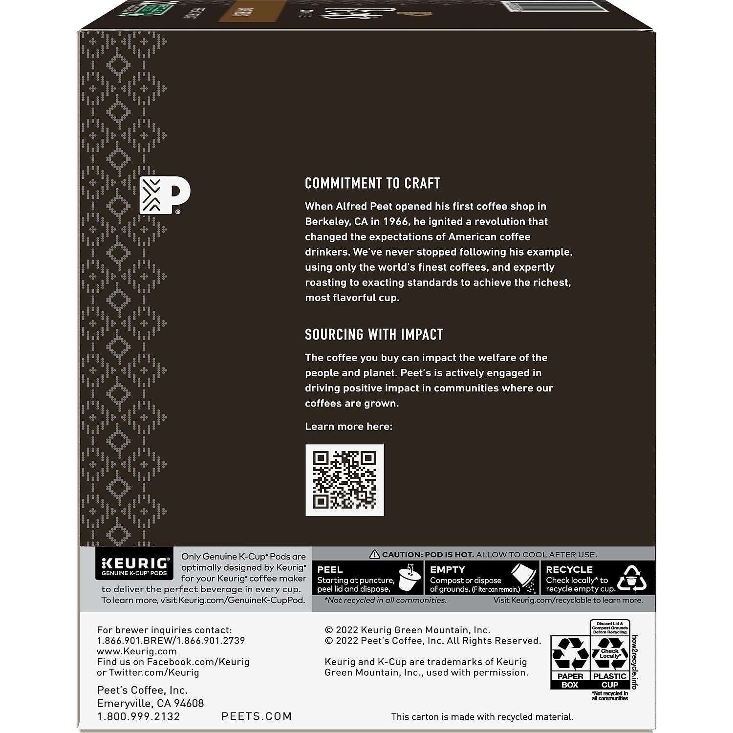 image:imagePeets Coffee Dark Roast Keurig KCup Pods 100 Arabica Coffee French Roast 88 Count 4 Boxes of 22 PodsFrench Roast