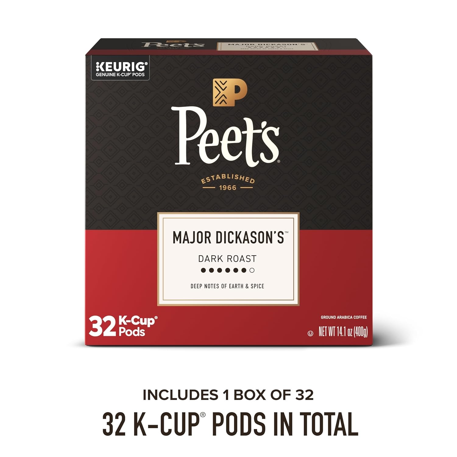 image:imagePeets Coffee Dark Roast Keurig KCup Pods 100 Arabica Coffee French Roast 88 Count 4 Boxes of 22 PodsMajor Dickasons Blend