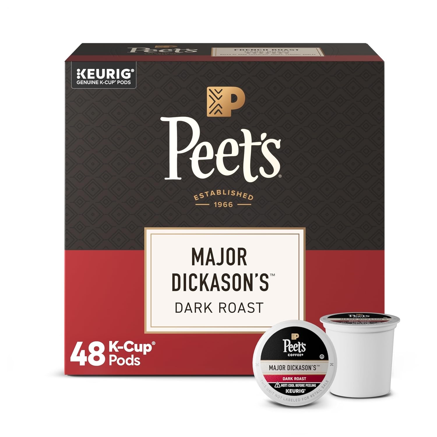 image:imagePeets Coffee Dark Roast Keurig KCup Pods 100 Arabica Coffee French Roast 88 Count 4 Boxes of 22 PodsMajor Dickasons Blend