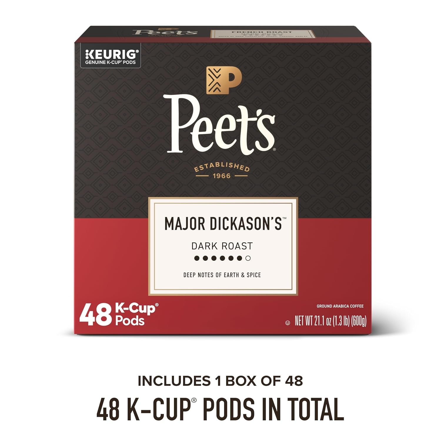 image:imagePeets Coffee Dark Roast Keurig KCup Pods 100 Arabica Coffee French Roast 88 Count 4 Boxes of 22 PodsMajor Dickasons Blend