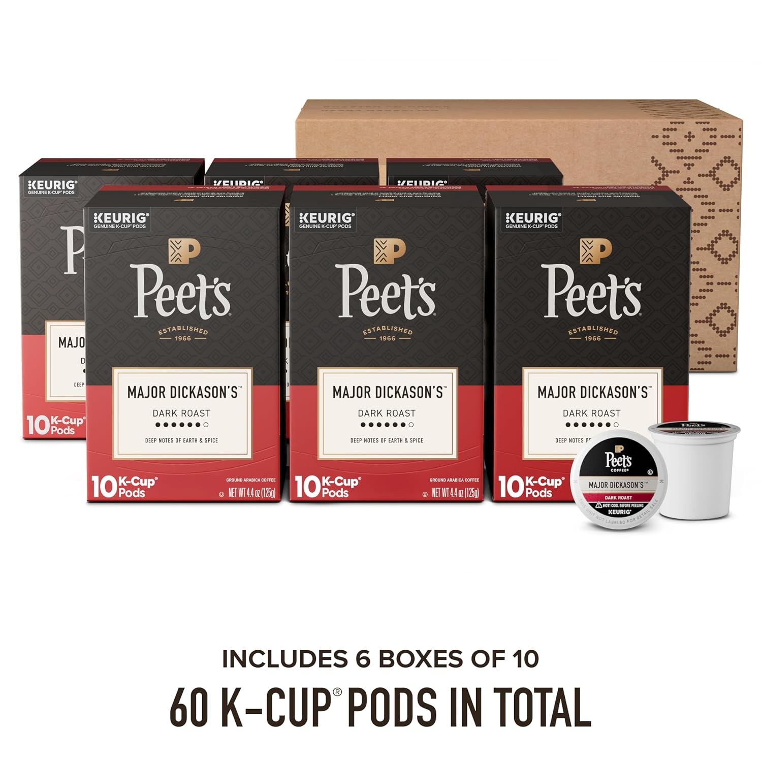 image:imagePeets Coffee Dark Roast Keurig KCup Pods 100 Arabica Coffee French Roast 88 Count 4 Boxes of 22 PodsMajor Dickasons Blend
