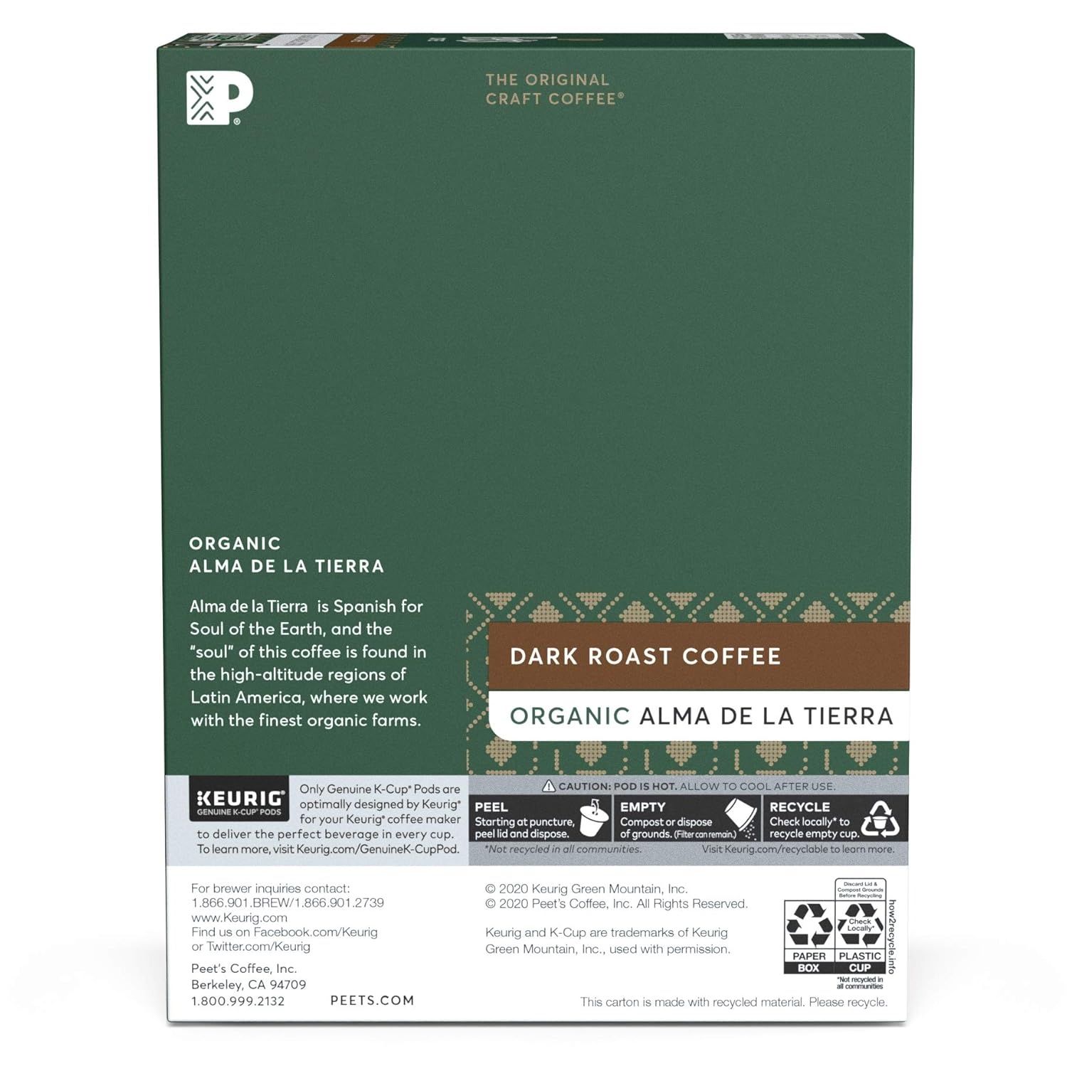 image:imagePeets Coffee Dark Roast Keurig KCup Pods 100 Arabica Coffee French Roast 88 Count 4 Boxes of 22 PodsOrganic Alma de la Tierra