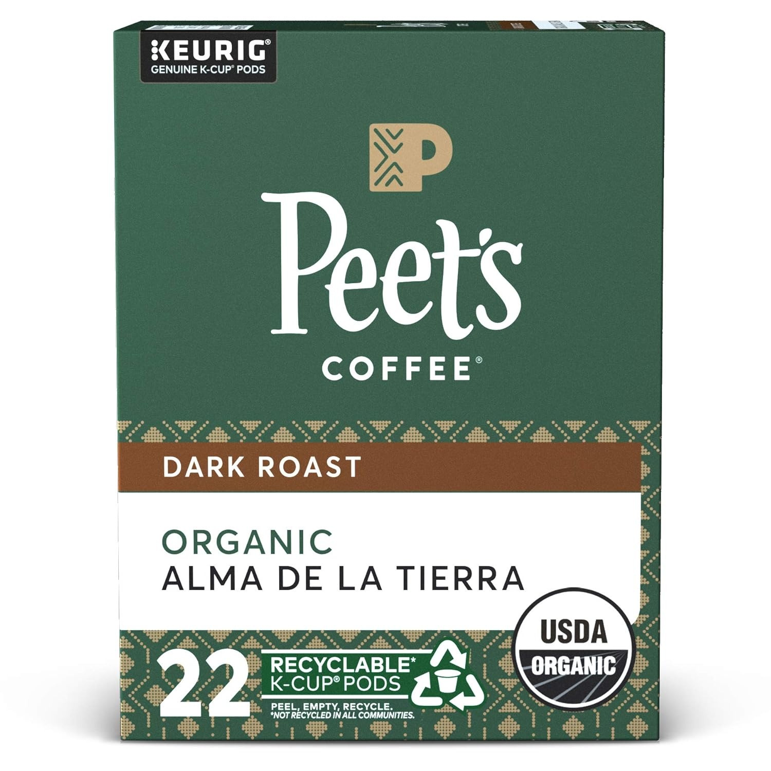 image:imagePeets Coffee Dark Roast Keurig KCup Pods 100 Arabica Coffee French Roast 88 Count 4 Boxes of 22 PodsOrganic Alma de la Tierra