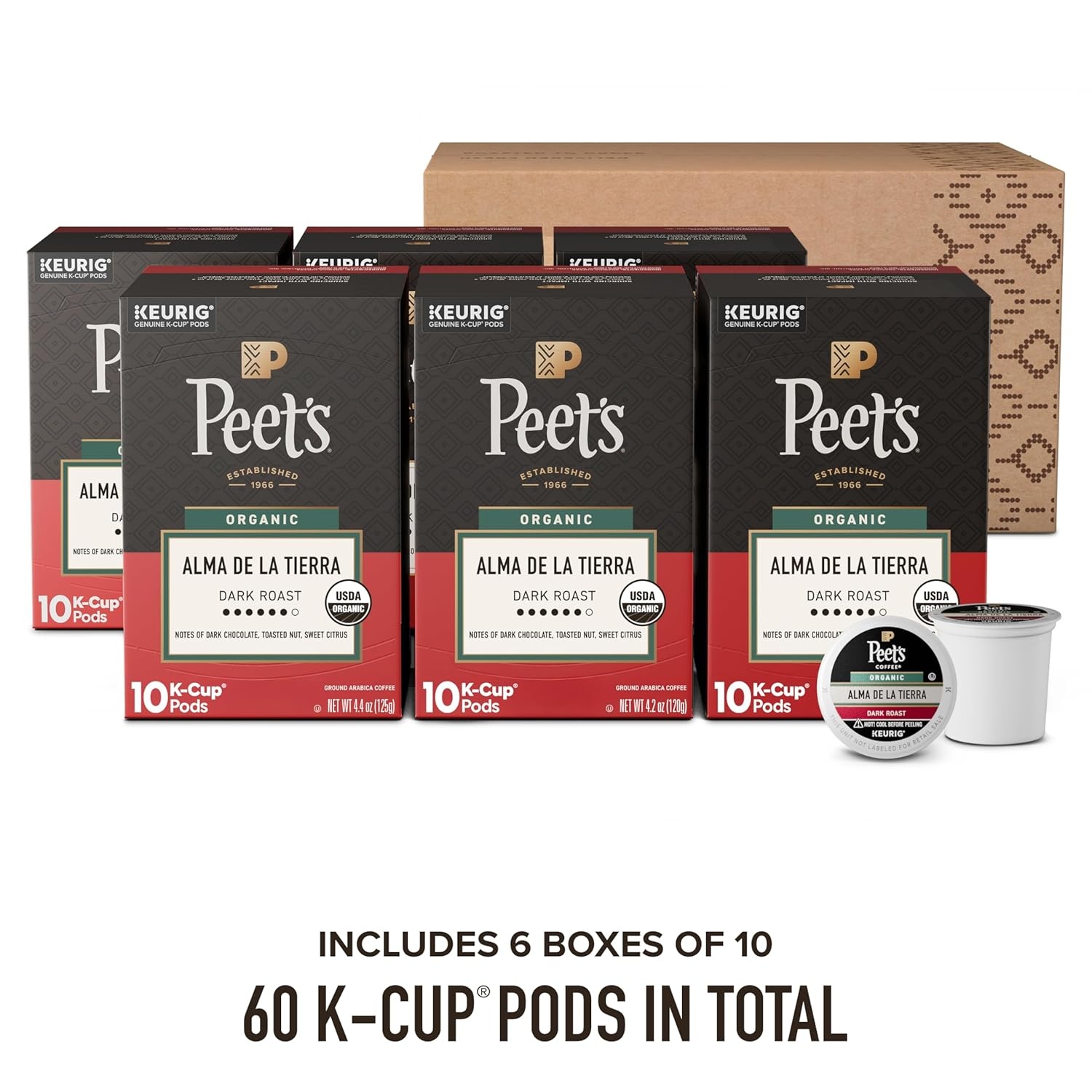 image:imagePeets Coffee Dark Roast Keurig KCup Pods 100 Arabica Coffee French Roast 88 Count 4 Boxes of 22 PodsOrganic Alma de la Tierra