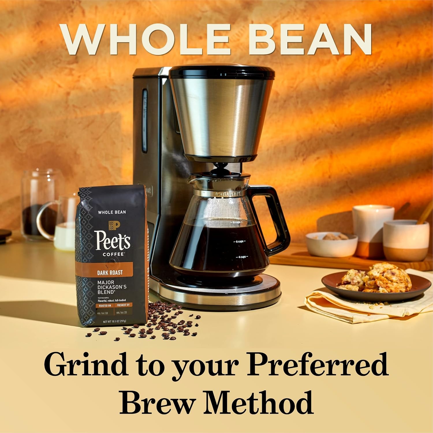 image:imagePeets Coffee Dark Roast Whole Bean Coffee 100 Arabica Coffee Major Dickasons Blend 105 Ounce BagFrench Roast