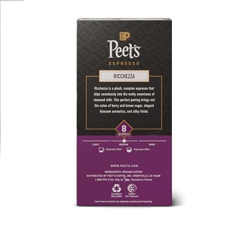 image:imagePeets Coffee Medium Roast Espresso Capsules Compatible with Nespresso Original Machine 100 Arabica Coffee Ricchezza Intensity 8 50 Count 5 Boxes of 10 Espresso CapsulesRicchezza
