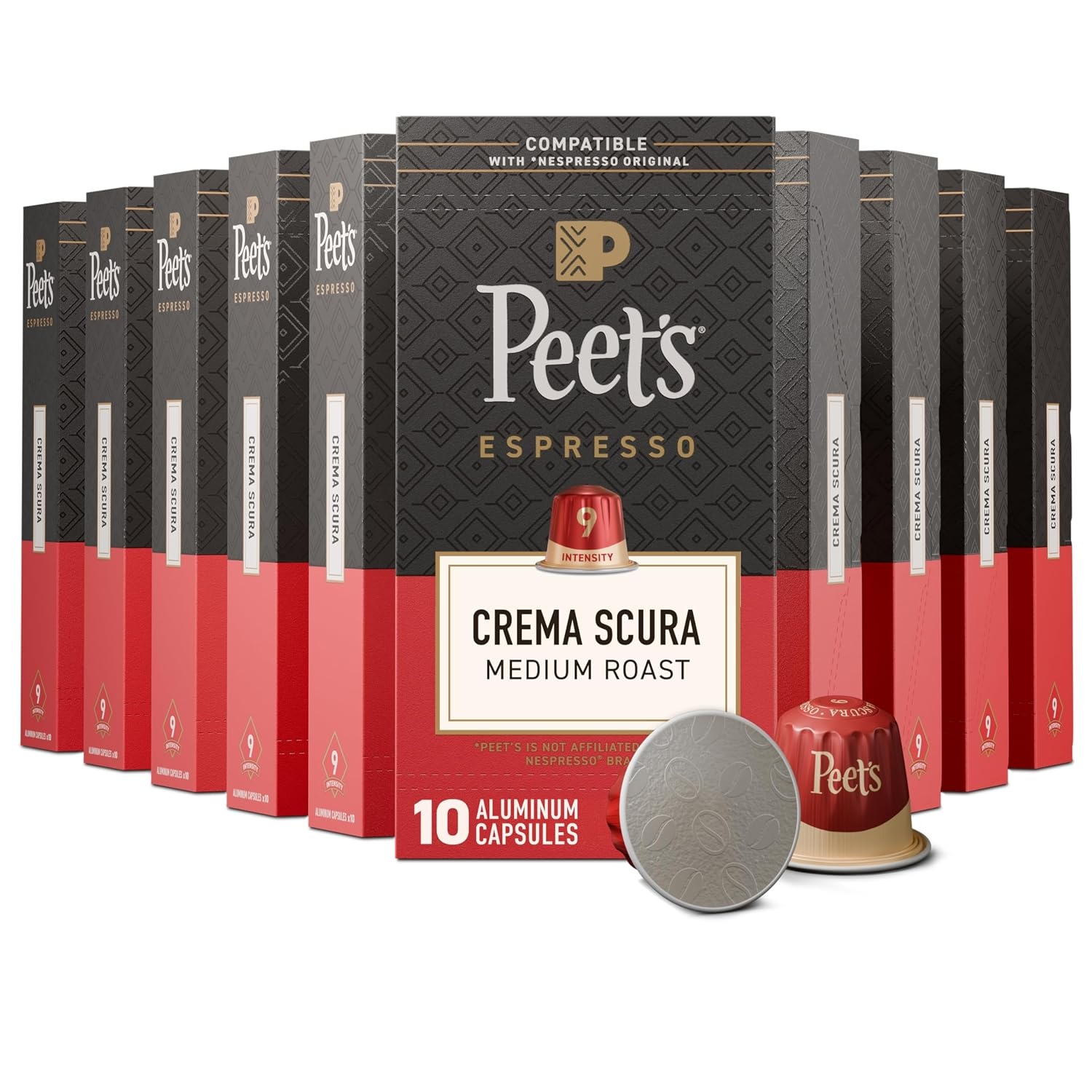 image:imagePeets Coffee Medium Roast Espresso Capsules Compatible with Nespresso Original Machine 100 Arabica Coffee Ricchezza Intensity 8 50 Count 5 Boxes of 10 Espresso CapsulesCrema Scura