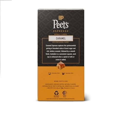 image:imagePeets Coffee Medium Roast Espresso Capsules Compatible with Nespresso Original Machine 100 Arabica Coffee Ricchezza Intensity 8 50 Count 5 Boxes of 10 Espresso CapsulesCaramel