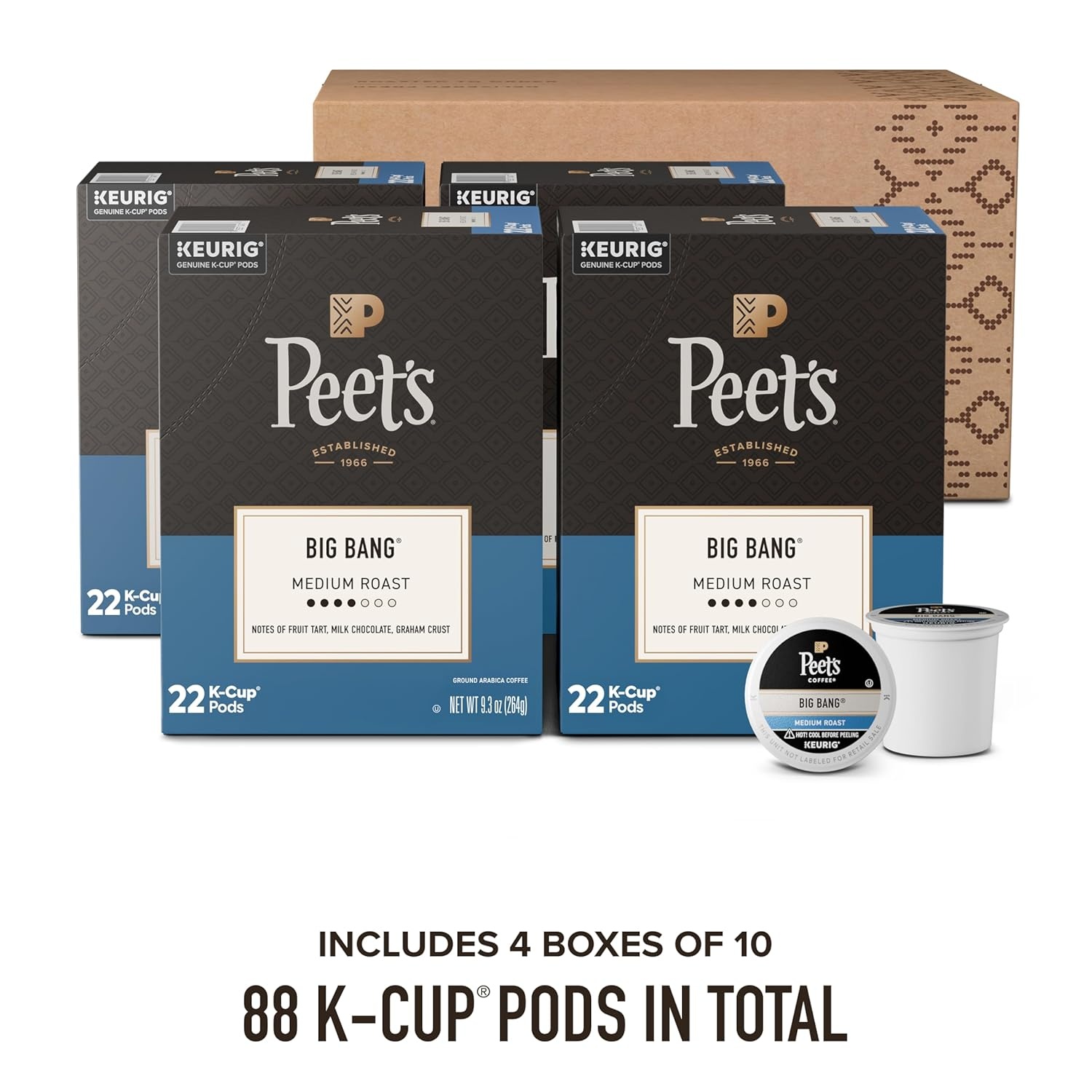 image:imagePeets Coffee Medium Roast Single Serve Coffee Pods 100 Arabica Coffee Caf Domingo 32 Count 1 Box of 32 PodsBig Bang