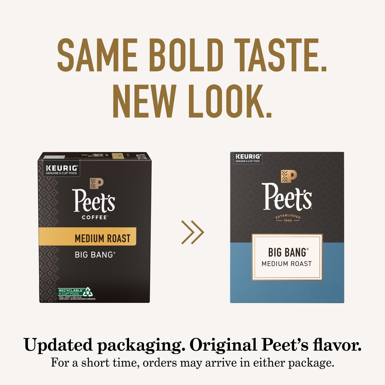 image:imagePeets Coffee Medium Roast Single Serve Coffee Pods 100 Arabica Coffee Caf Domingo 32 Count 1 Box of 32 PodsBig Bang