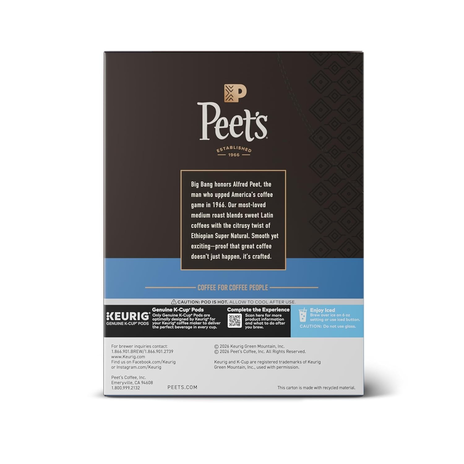 image:imagePeets Coffee Medium Roast Single Serve Coffee Pods 100 Arabica Coffee Caf Domingo 32 Count 1 Box of 32 PodsBig Bang