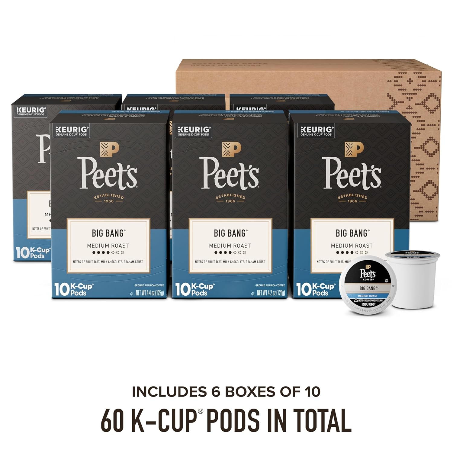 image:imagePeets Coffee Medium Roast Single Serve Coffee Pods 100 Arabica Coffee Caf Domingo 32 Count 1 Box of 32 PodsBig Bang