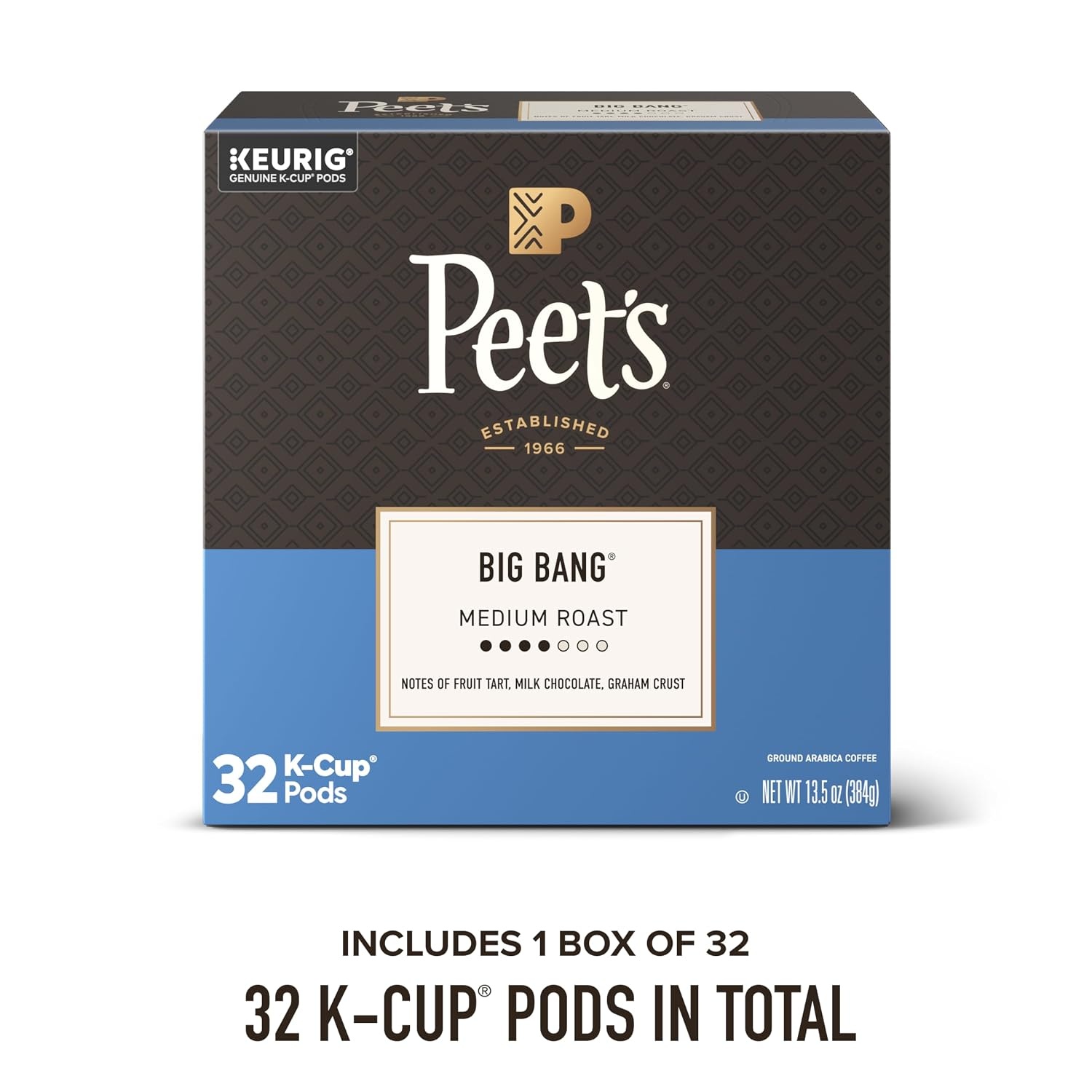 image:imagePeets Coffee Medium Roast Single Serve Coffee Pods 100 Arabica Coffee Caf Domingo 32 Count 1 Box of 32 PodsBig Bang