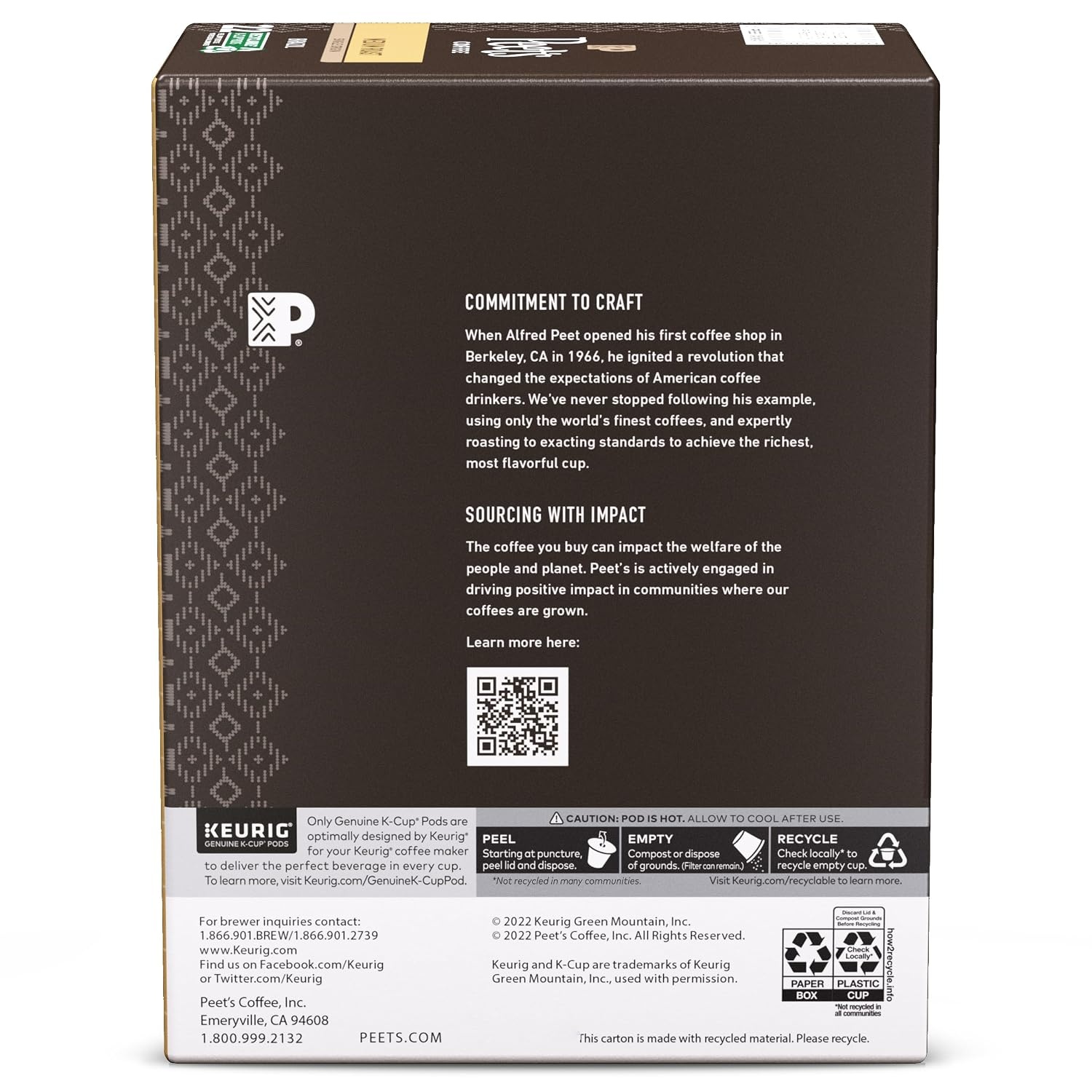 image:imagePeets Coffee Medium Roast Single Serve Coffee Pods 100 Arabica Coffee Caf Domingo 32 Count 1 Box of 32 PodsBrazil