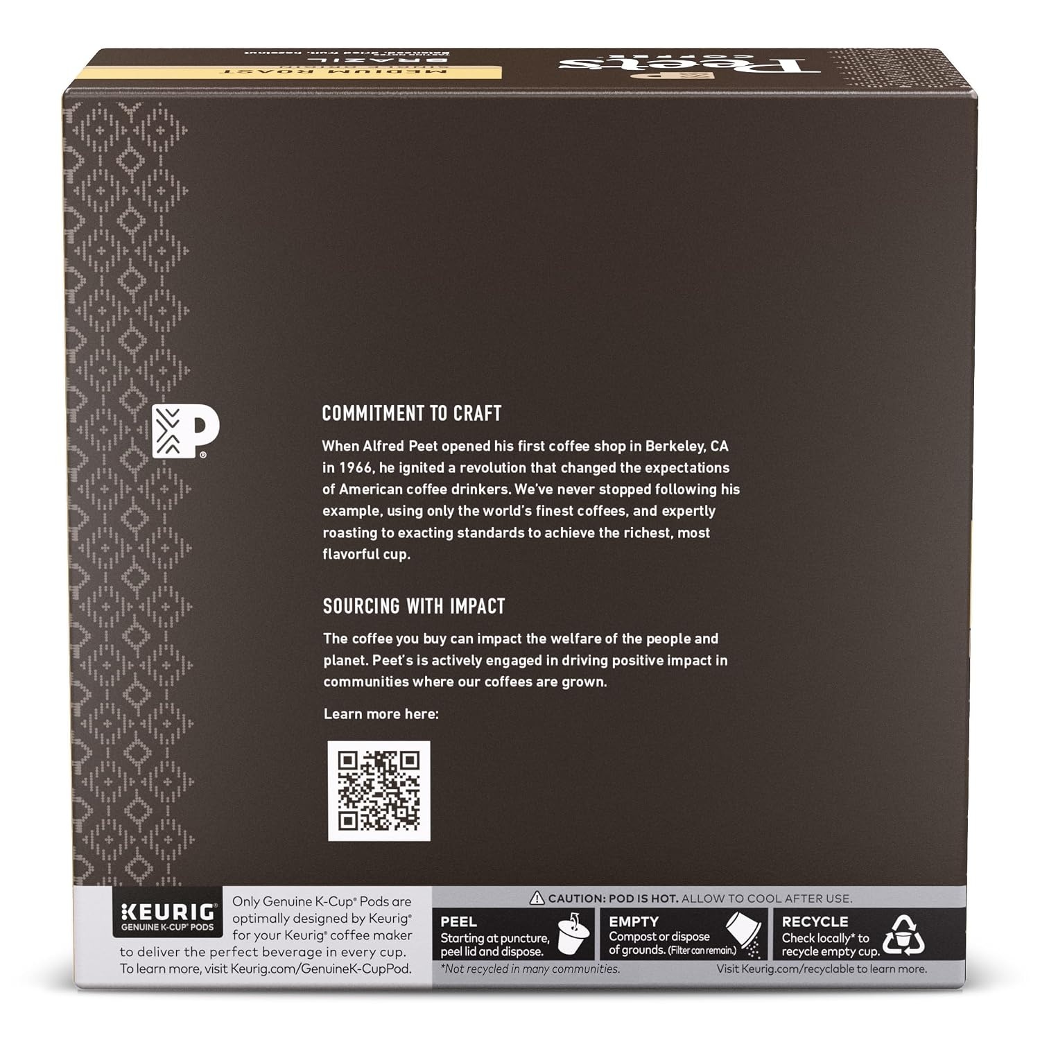 image:imagePeets Coffee Medium Roast Single Serve Coffee Pods 100 Arabica Coffee Caf Domingo 32 Count 1 Box of 32 PodsBrazil