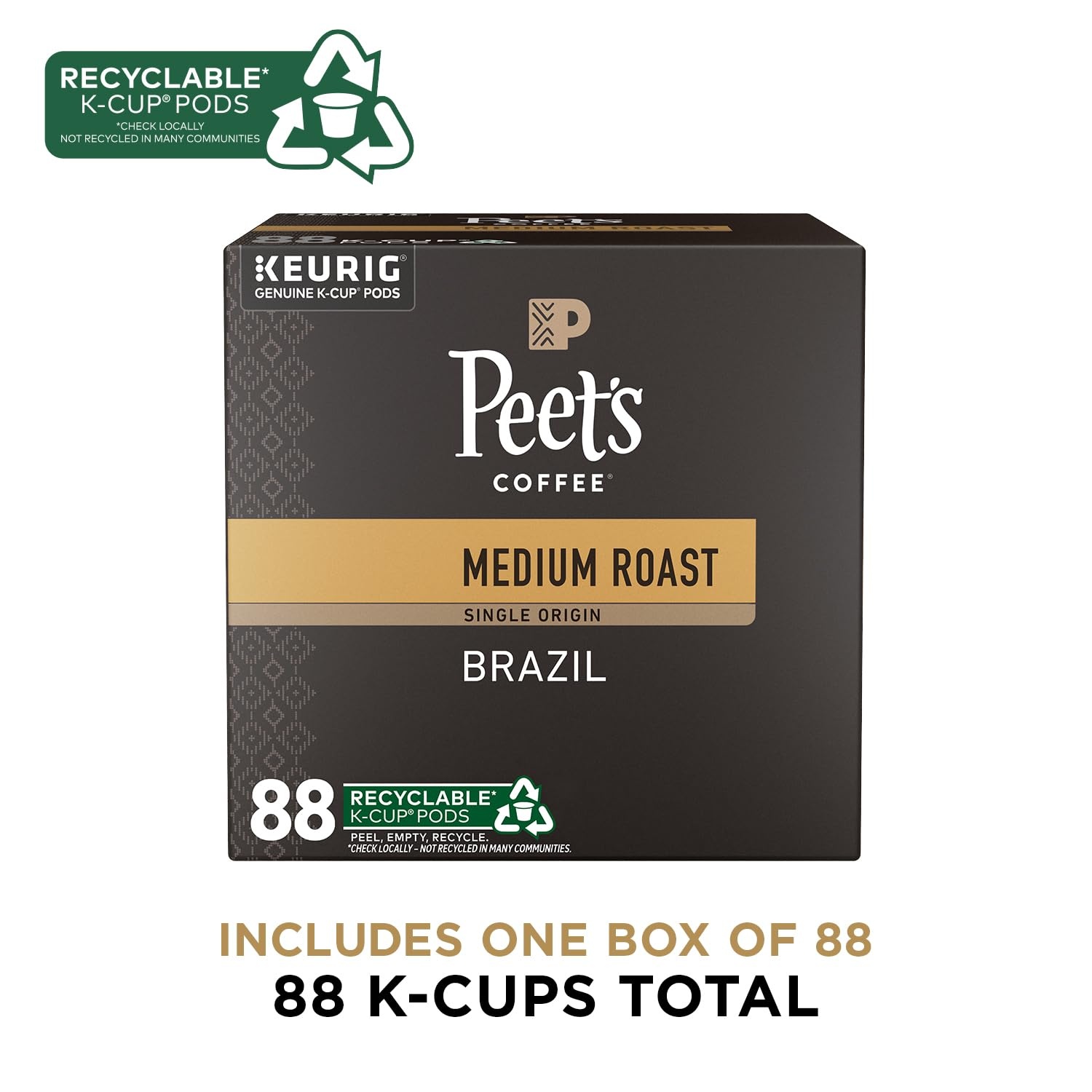 image:imagePeets Coffee Medium Roast Single Serve Coffee Pods 100 Arabica Coffee Caf Domingo 32 Count 1 Box of 32 PodsBrazil