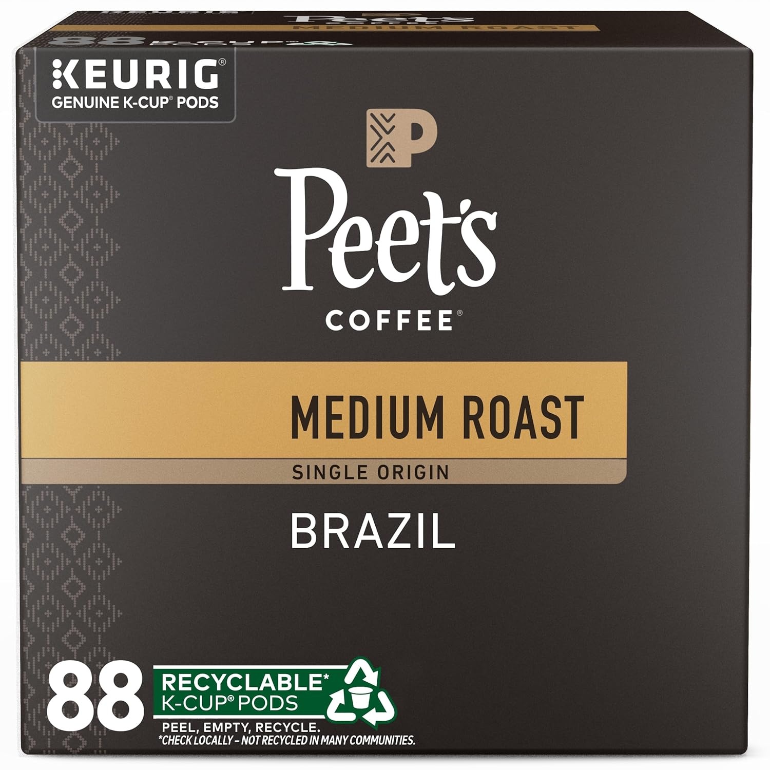 image:imagePeets Coffee Medium Roast Single Serve Coffee Pods 100 Arabica Coffee Caf Domingo 32 Count 1 Box of 32 PodsBrazil
