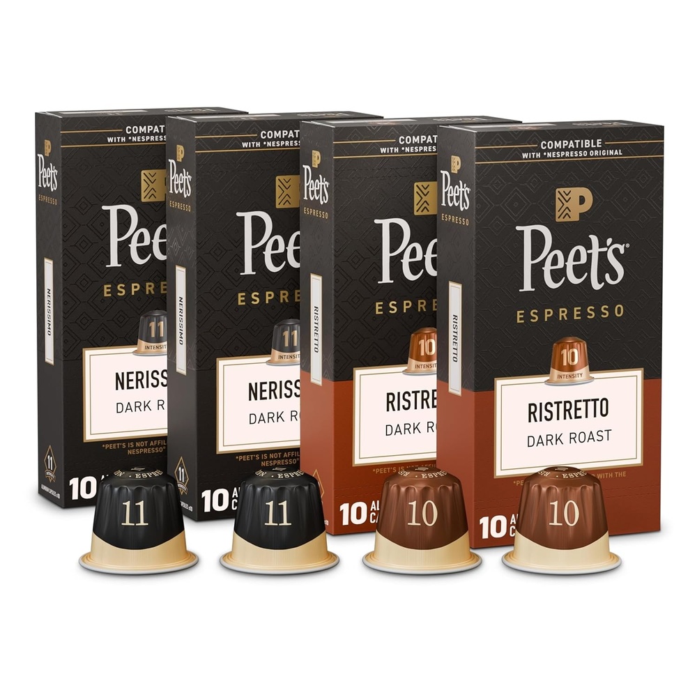 image:imagePeets Coffee Dark Roast Espresso Capsules Compatible with Nespresso Original Machine 100 Arabica Coffee Ristretto Intensity 10 50 Count 5 Boxes of 10 Espresso CapsulesDark Roast Variety Pack