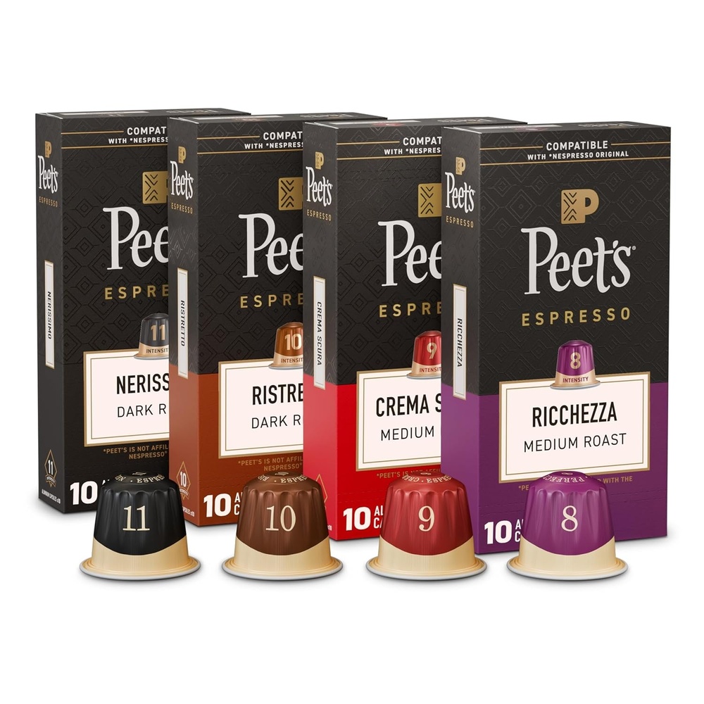 image:imagePeets Coffee Dark Roast Espresso Capsules Compatible with Nespresso Original Machine 100 Arabica Coffee Ristretto Intensity 10 50 Count 5 Boxes of 10 Espresso CapsulesClassic Variety Pack
